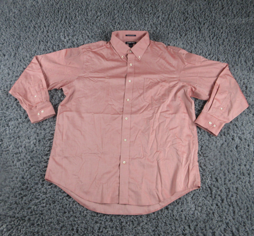 Lands' End Shirt Mens 17-34 Red Supima Pinpoint Traditional Fit Button Up